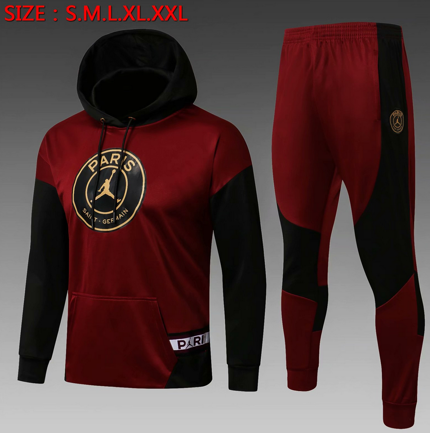 2021/22 PSG Red Black Training Kits Hoodie Sweatshirt with Pants